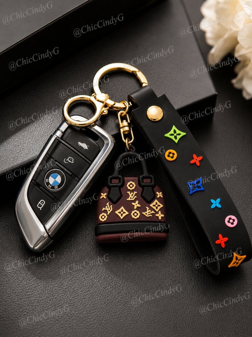 Mini Purse Handbag Keychain Charm Wristlet Strap Gold Key Ring Bag Accessory - Picture 4 of 4